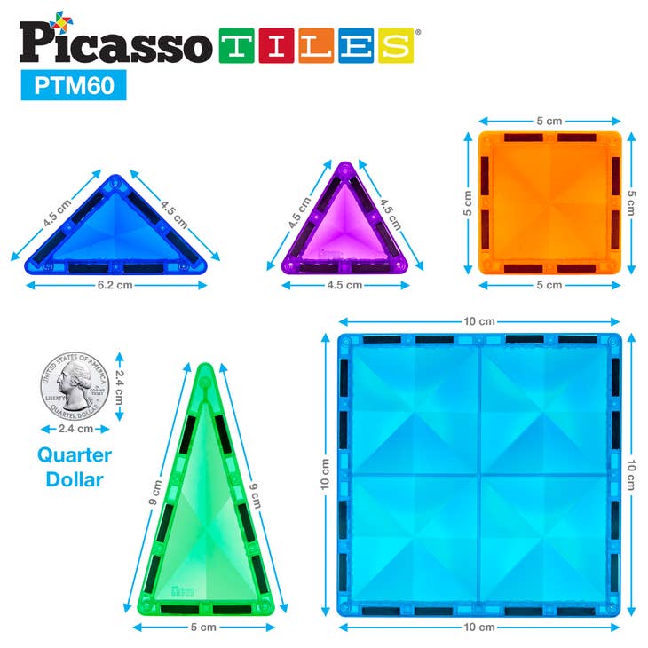 PicassoTiles Mini Diamond 60pc Magnetic Tileset