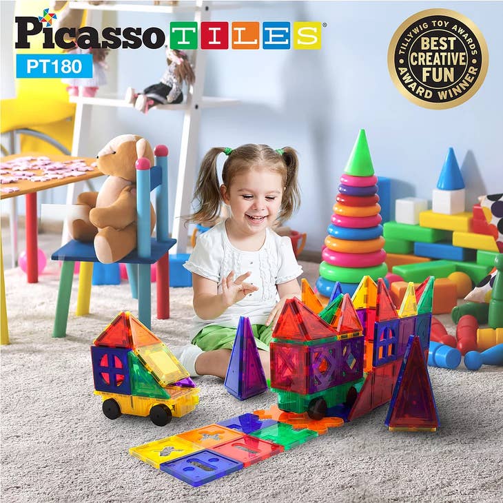 PicassoTiles 180 Piece Deluxe Magnetic Tileset