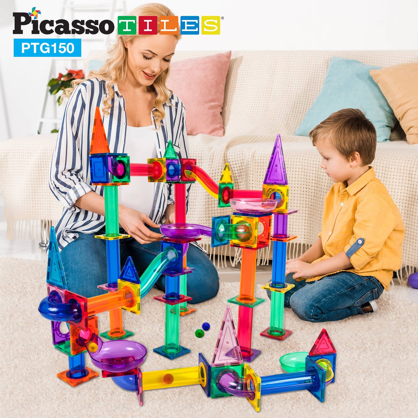 PicassoTiles Magnetic Marble Run Track 50-150 Pieces