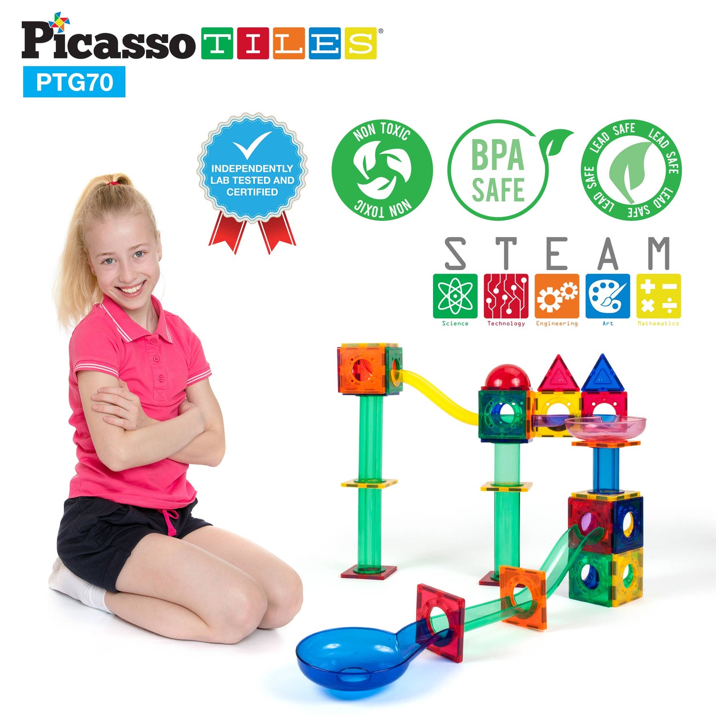 PicassoTiles Magnetic Marble Run Track 50-150 Pieces