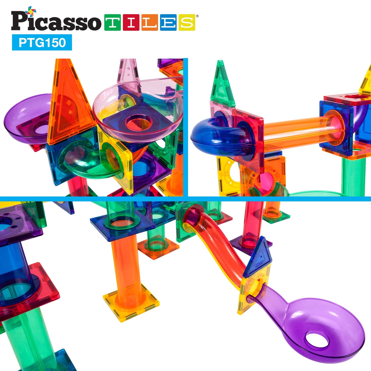 PicassoTiles Magnetic Marble Run Track 50-150 Pieces