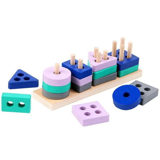 Montessori Toy Wooden Building Blocks Early Learning Educational Toys Color Shape Match Kids Puzzle Toys for Children Boys Girls