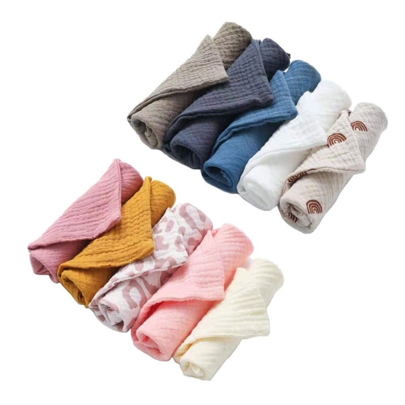 5 Pcs Baby Towels Muslin Cloth Hand Face Wipes Saliva Bib Handkerchief Washcloth