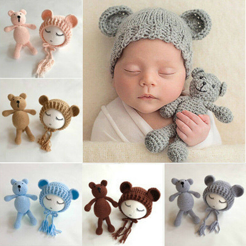 New Arrival Hat Set Plush Stuffed Animals Handmade Plush Toys Knitted Plush Toy Crochet Stuffed Toy Baby Photography Props