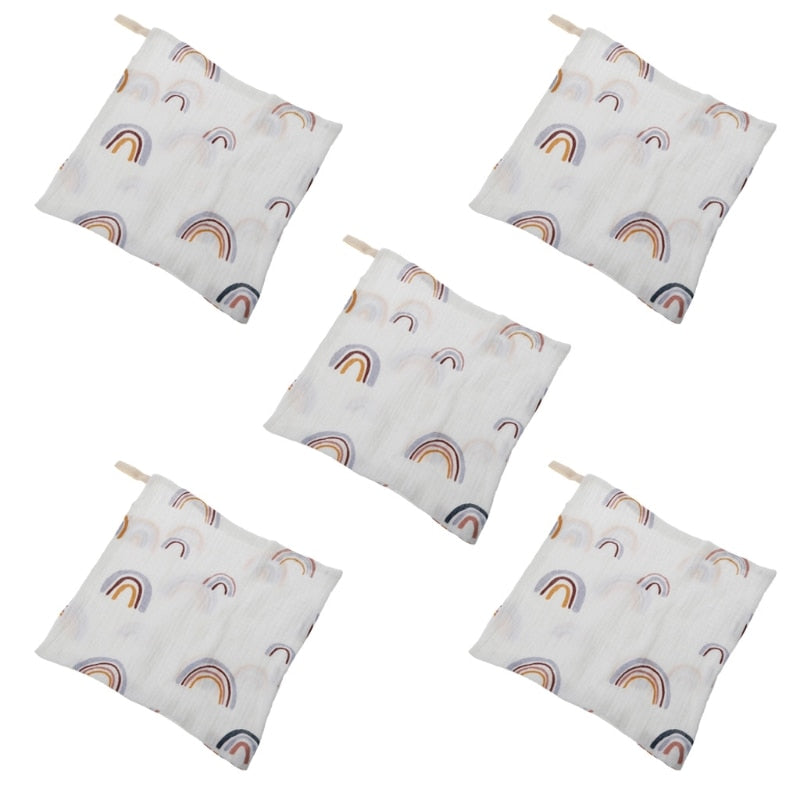 5 Pcs Baby Towels Muslin Cloth Hand Face Wipes Saliva Bib Handkerchief Washcloth