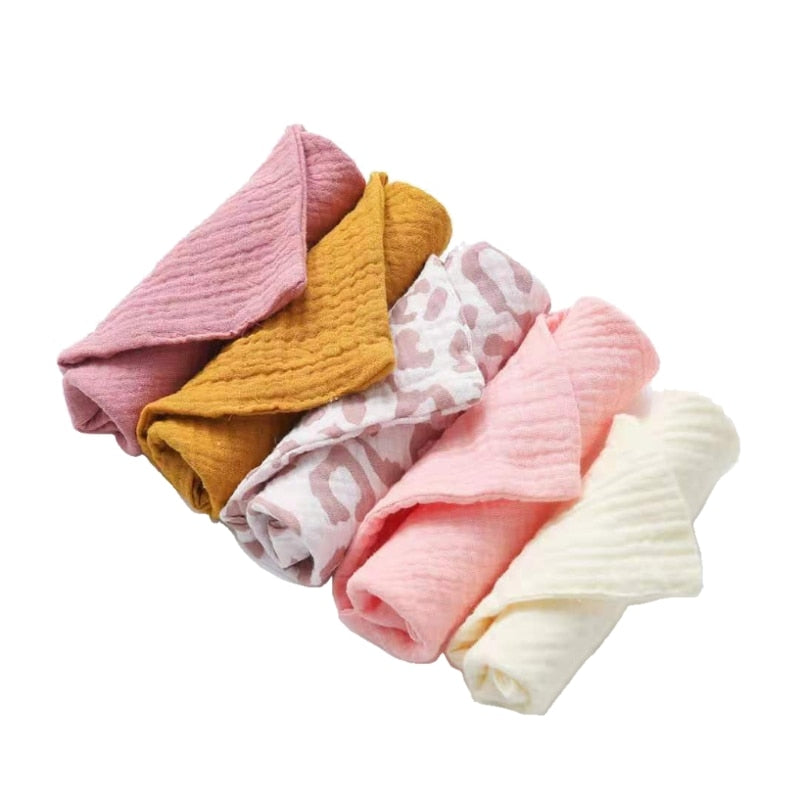 5 Pcs Baby Towels Muslin Cloth Hand Face Wipes Saliva Bib Handkerchief Washcloth