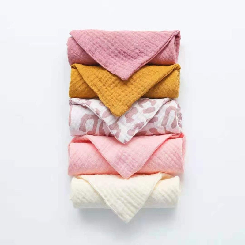 5 Pcs Baby Towels Muslin Cloth Hand Face Wipes Saliva Bib Handkerchief Washcloth