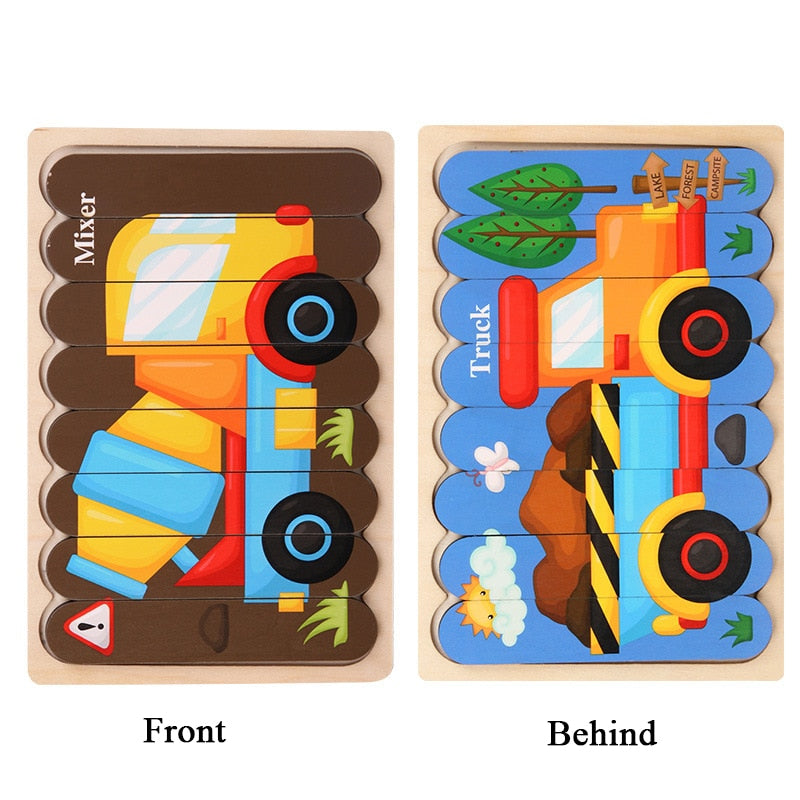 Kid Brain Wooden Toy Double-sided 3D Strip Animal Puzzle Telling Stories Stacking Jigsaw Montessori Educational Toy for Children