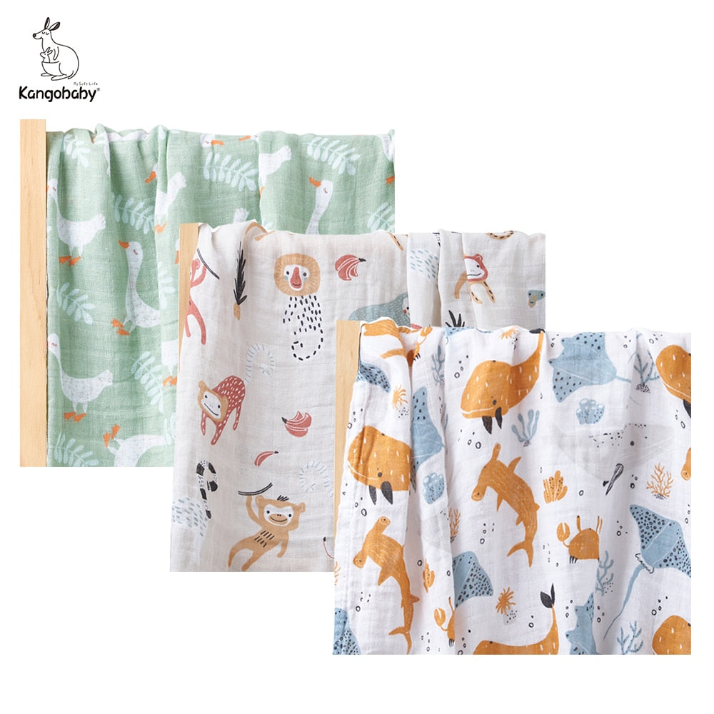 Kangobaby #My Soft Life# 2022 New Summer Cool Baby Muslin Swaddle Blanket Newborn Wrap Bath Towel Multi Functions Infant Quilt