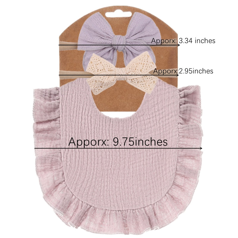 3Pcs/Set New Baby Muslin Bibs with Headbands Set Newborn Drool Cotton Gauze Solid Saliva Towel Infant Scarf Flounce Burp Cloth